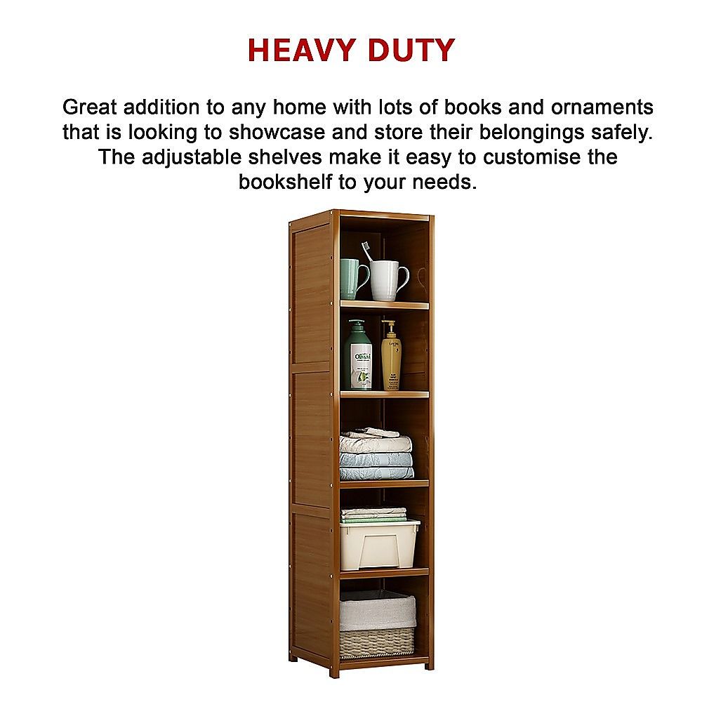 Bamboo 5-Shelf Bookcase – Tall Display Storage Rack Stand for Living Room, Bedroom, Office or Home Organisation