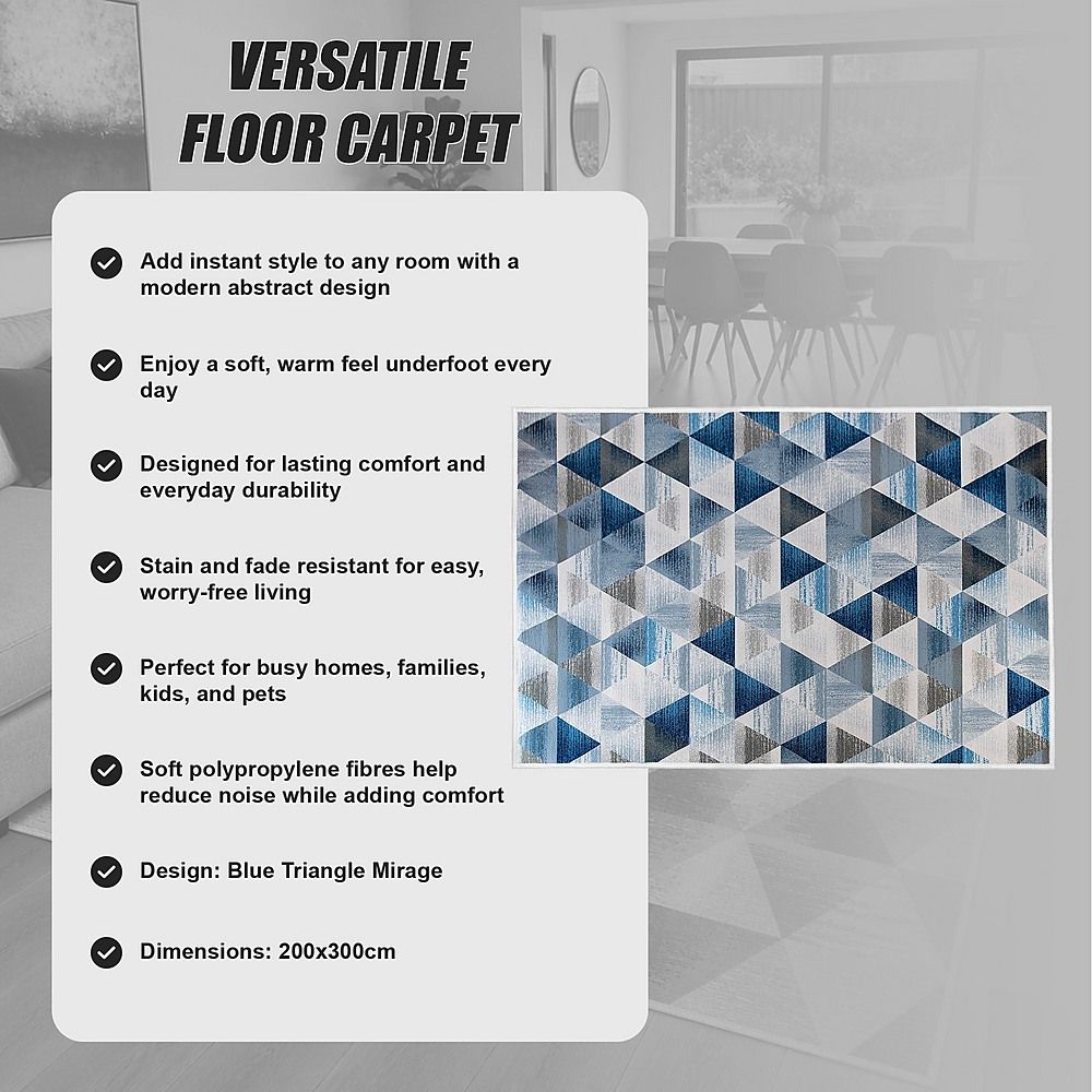 Large Floor Rug – 200x300cm Blue Rug (Triangle Style)