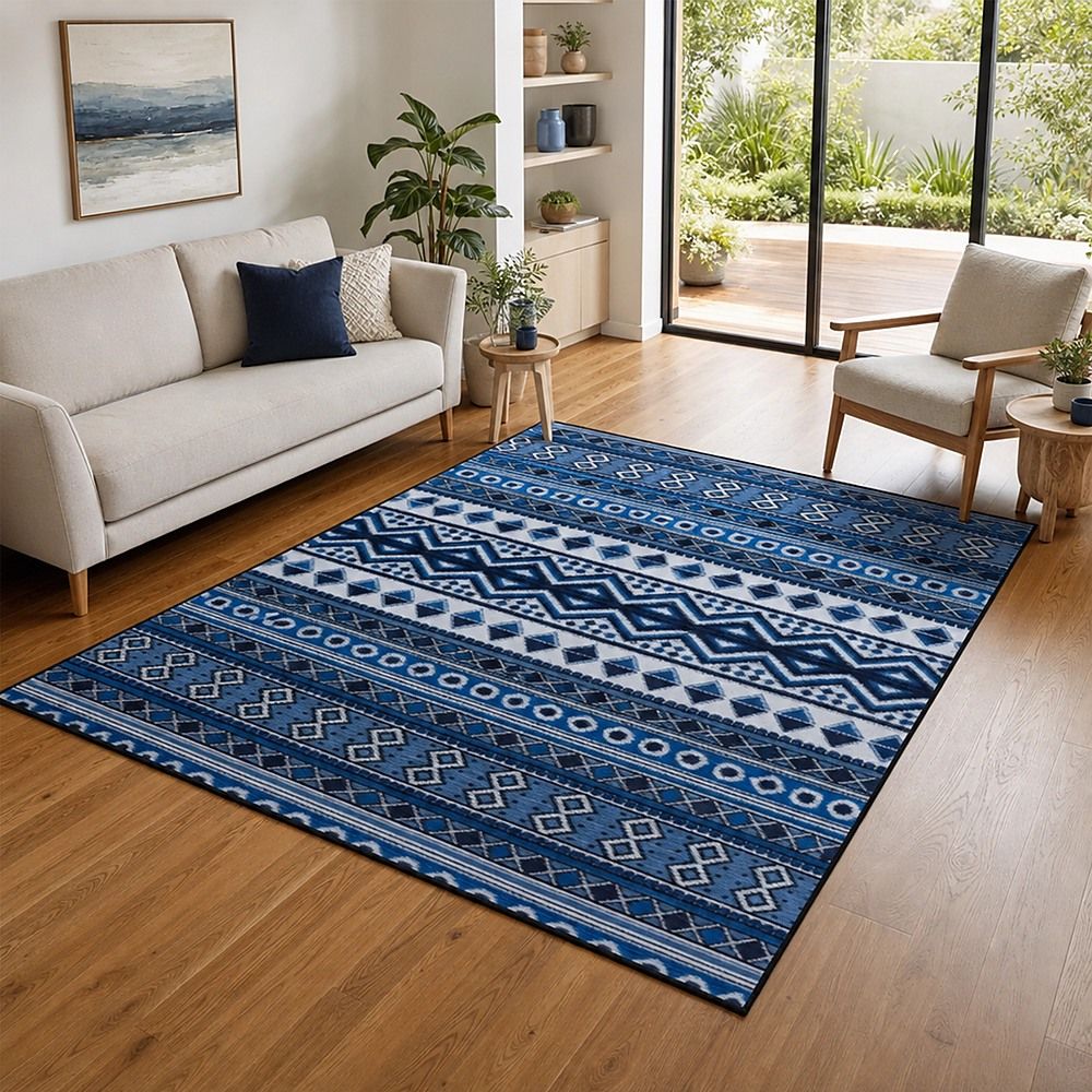 Large Floor Rug – 200x300cm Blue Rug (Ethnic Style)