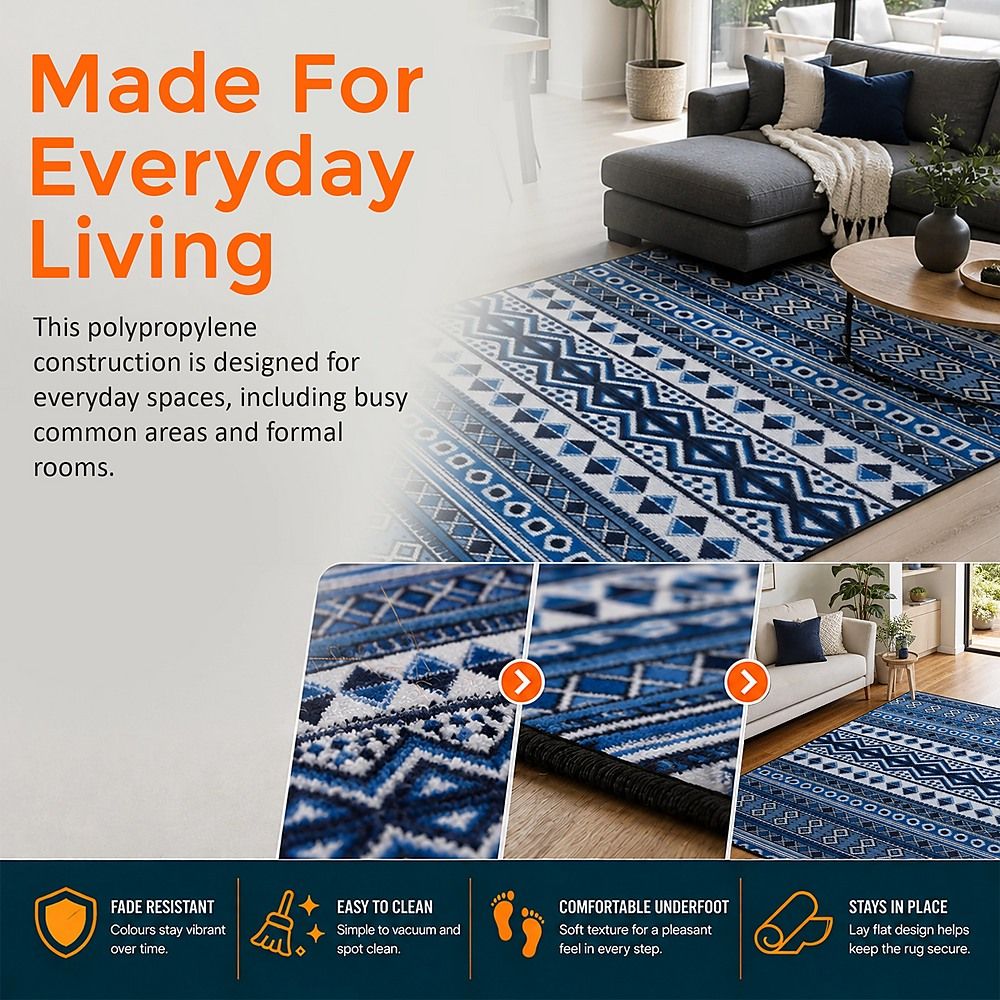 Large Floor Rug – 200x300cm Blue Rug (Ethnic Style)
