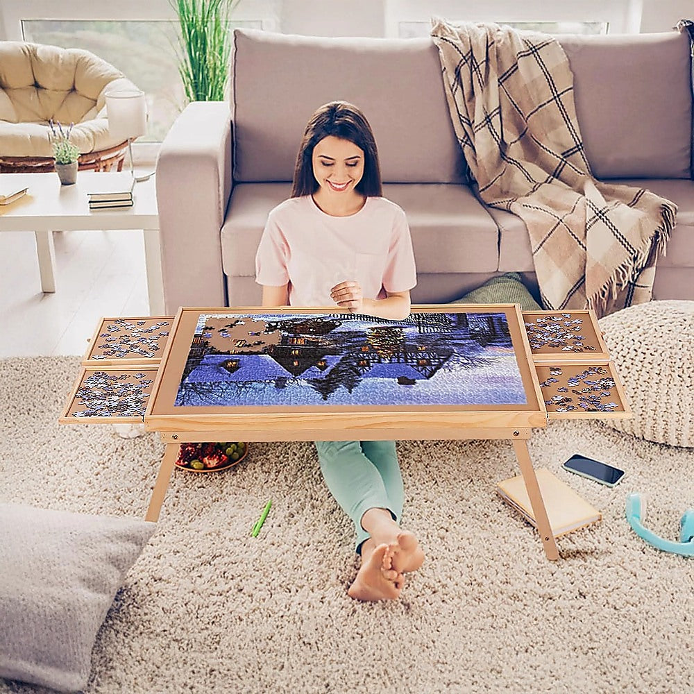 1500 Piece Wooden Jigsaw Puzzle Table – 67x87cm Puzzle Board with Folding Legs