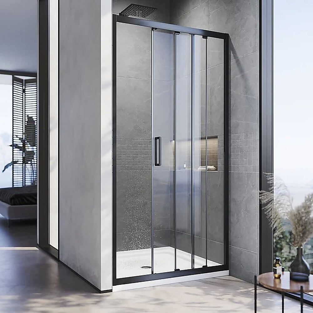 130-140cm Adjustable Wall to Wall Sliding Glass Shower Door in Black