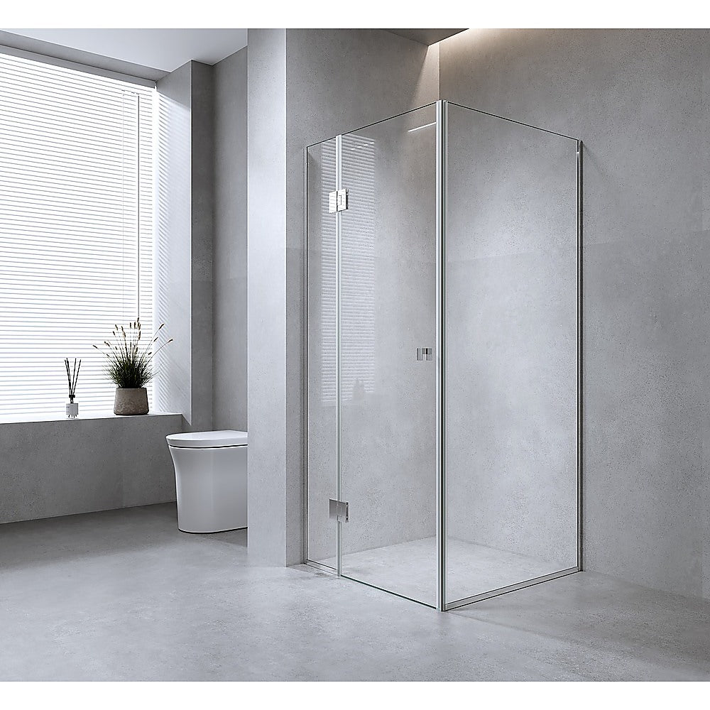 120x120cm Corner Frameless Shower Screen – Gunmetal Wall Channel and Floor Channel with Brass Hinges & Square Double Pull Handle
