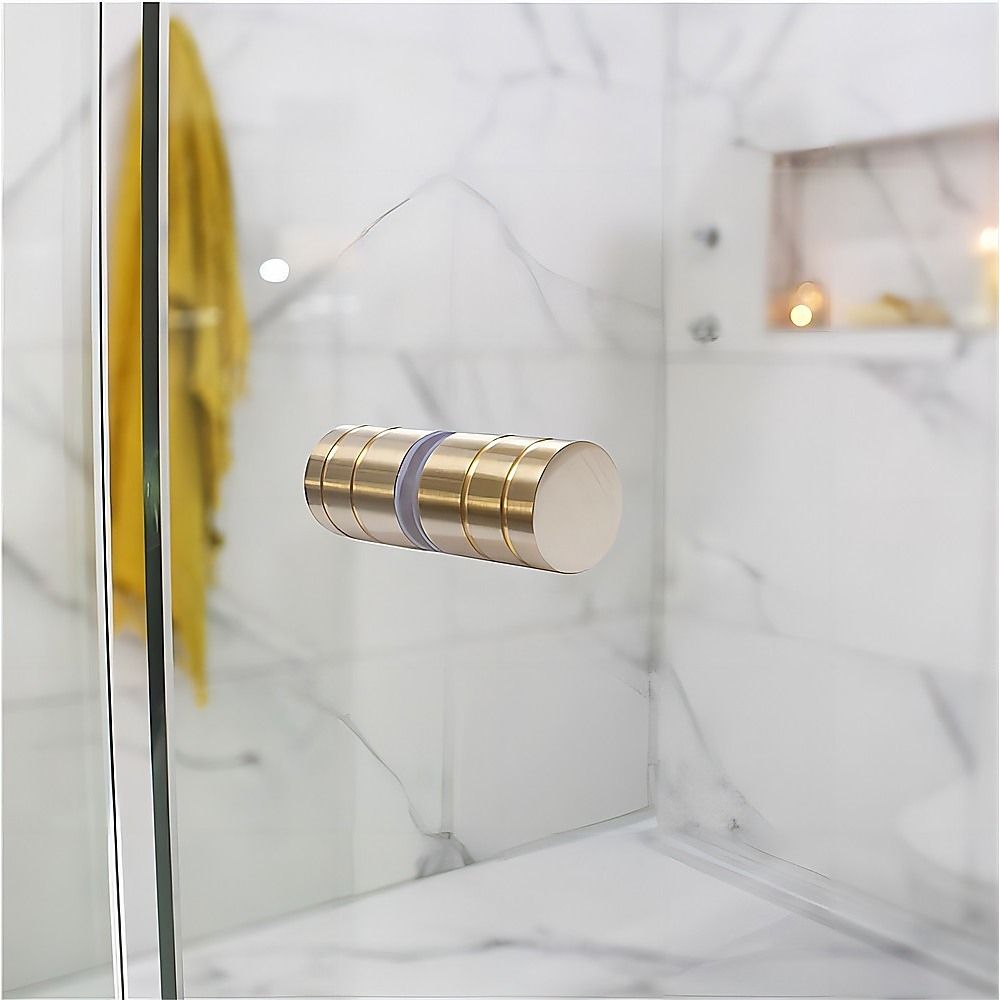 90x110cm Double Door Corner Shower Screen – Wall Channels with SS Hinges in Gold, Round Handle