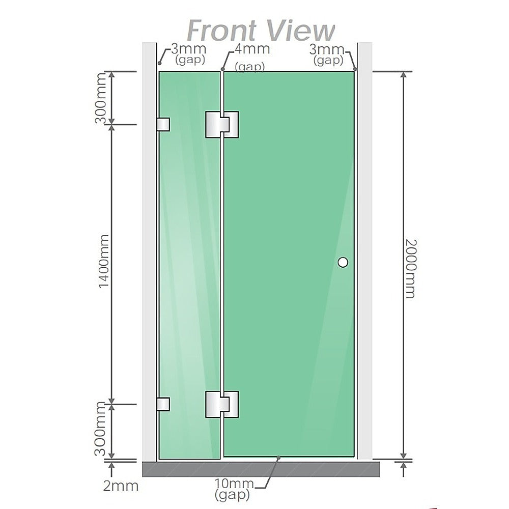 110x120cm Double Door Corner Shower Screen – Wall Channels with SS Hinges in White, Round Handle