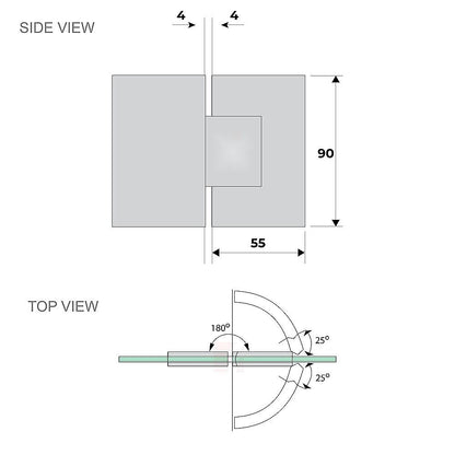 90x110cm Double Door Corner Shower Screen – Chrome U-Brackets, Brass Hinges & Square Double Pull Handle