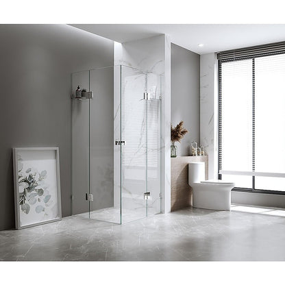 100x110cm Double Door Corner Shower Screen – Chrome U-Brackets, Brass Hinges & Round Knob Handle
