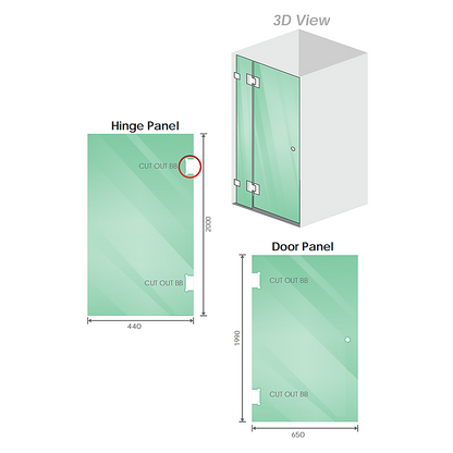 90x110cm Double Door Corner Shower Screen – Channels with Brass Hinges in Black, Square Double Pull Handles