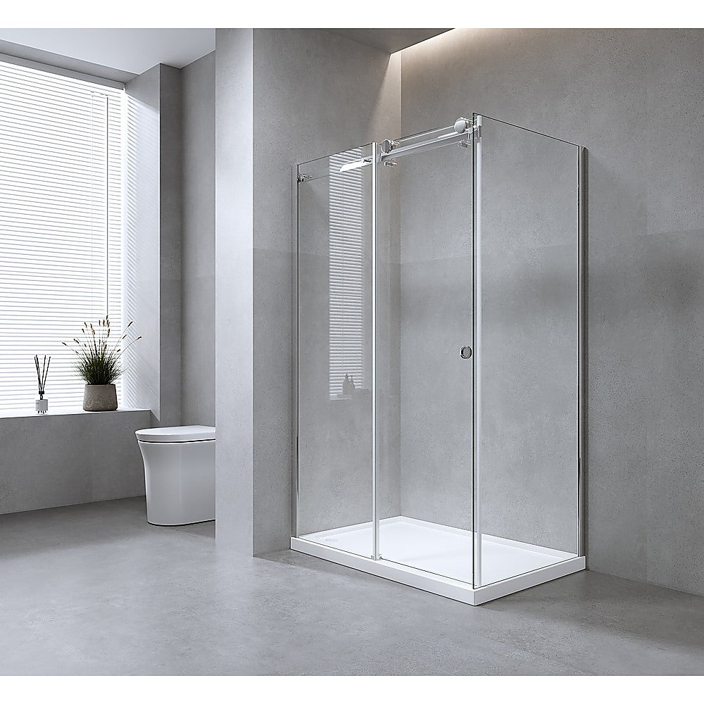 180x100cm Frameless Glass Sliding Corner Shower – With Gold Rail and U-Brackets for Contemporary Bathrooms