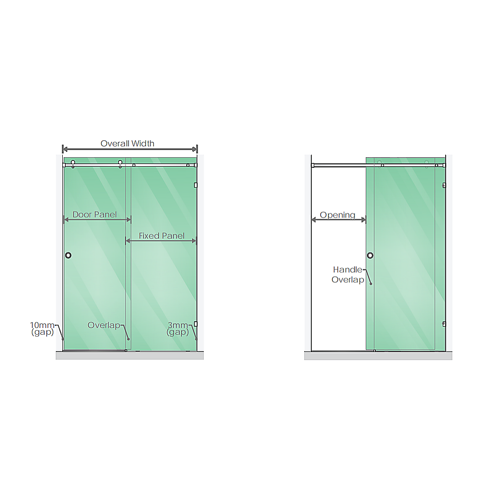 180x90cm Frameless Glass Sliding Corner Shower – With Nickel Rail and Wall Channel for Contemporary Bathrooms
