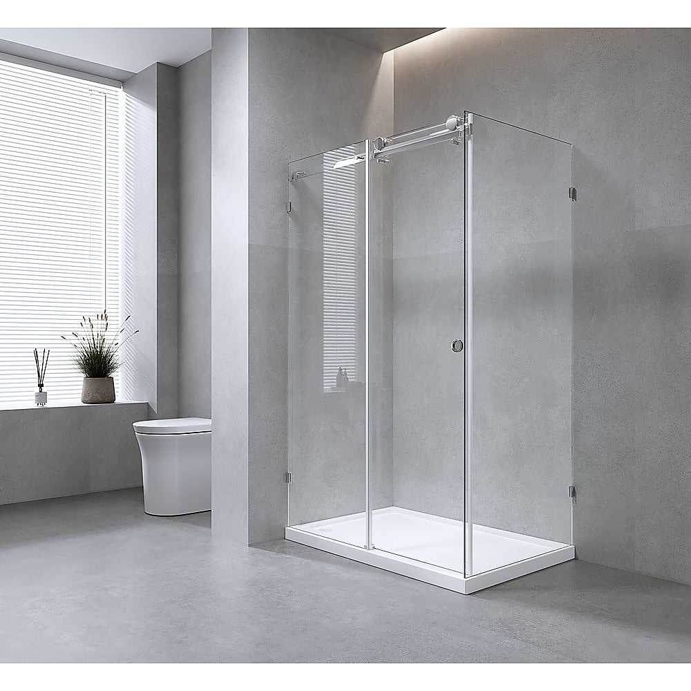 180x100cm Frameless Glass Sliding Corner Shower – With Nickel Rail and U-Brackets for Contemporary Bathrooms