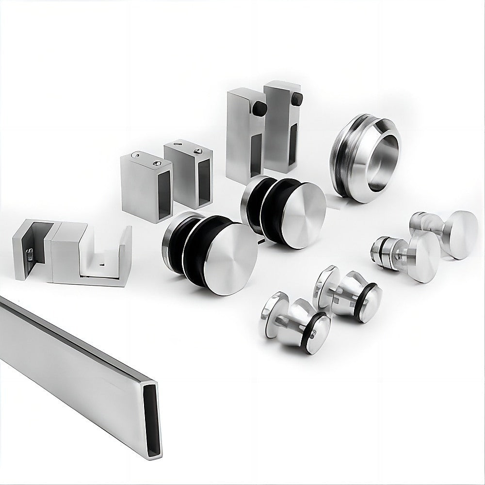180x100cm Frameless Glass Sliding Corner Shower – With Nickel Rail and U-Brackets for Contemporary Bathrooms