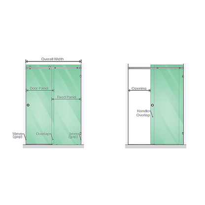 170x100cm Frameless Glass Sliding Corner Shower – With Gunmetal Rail and Wall Channel for Contemporary Bathrooms