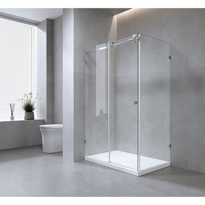 180x100cm Frameless Glass Sliding Corner Shower – With Chrome Rail and Wall Channel for Contemporary Bathrooms