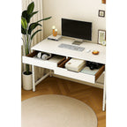 White Computer Desk – Modern PC Laptop Table for Gaming, Home Office, or Study Space Furniture