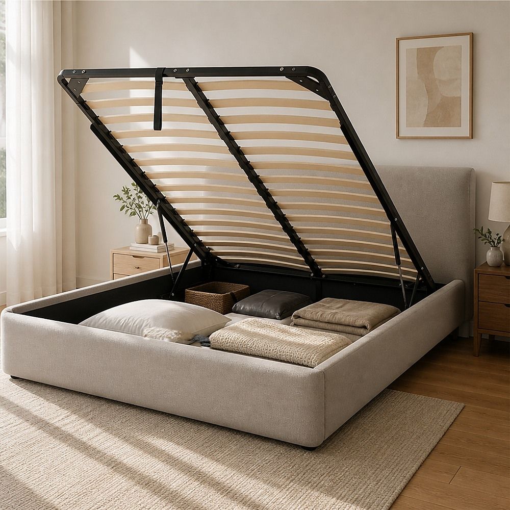 Gas Lift Bed Mechanism – Double Bed Frame with Wooden Slats