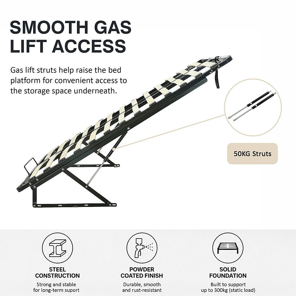 Gas Lift Bed Mechanism – Double Bed Frame with Wooden Slats