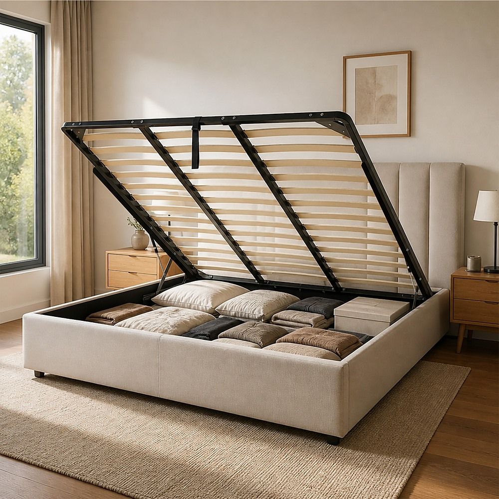 Gas Lift Bed Mechanism – King Bed Frame with Wooden Slats