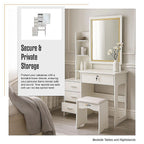Dressing Table LED Makeup Mirror Stool Set Vanity Desk With Drawer Lighted