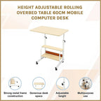 Height Adjustable Rolling Overbed Table 60cm Mobile Computer Desk