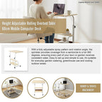 Height Adjustable Rolling Overbed Table 60cm Mobile Computer Desk