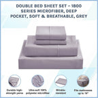 Double Bed Sheet Set – 1800 Series Microfiber, Deep Pocket, Soft & Breathable, Grey