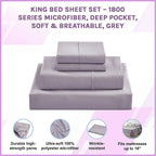 King Bed Sheet Set – 1800 Series Microfiber, Deep Pocket, Soft & Breathable, Grey