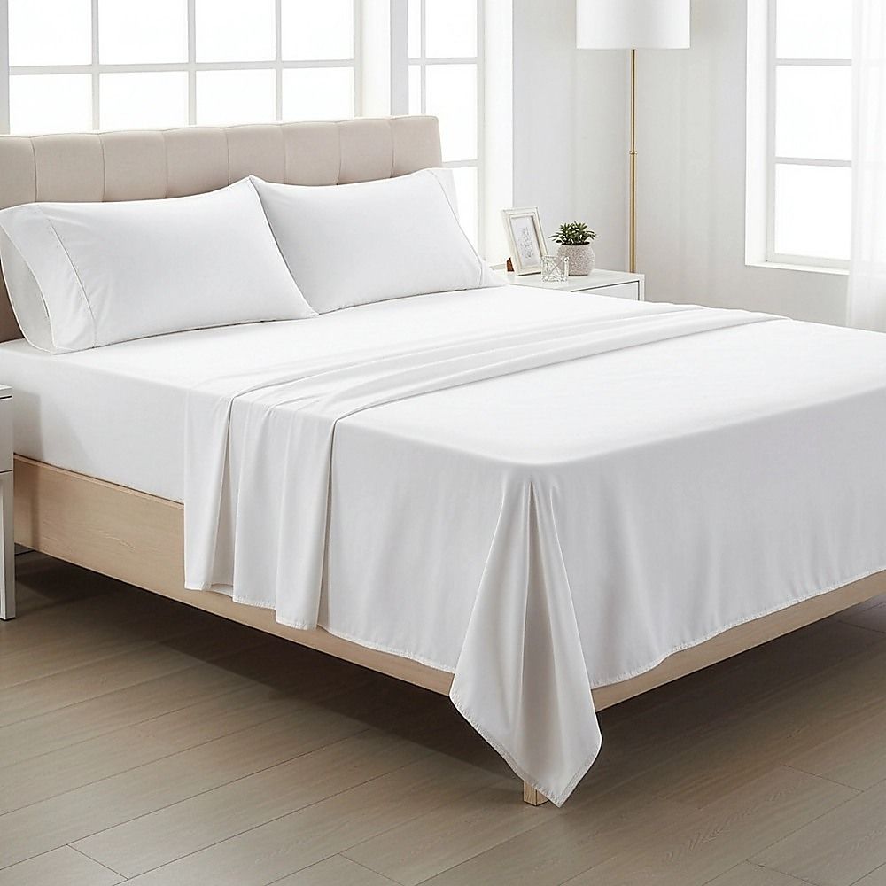 Double Bed Sheet Set – 1800 Series Microfiber, Deep Pocket, Soft & Breathable, White