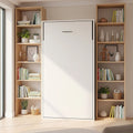 Single Wall Bed in White – Space Saving Murphy Bed Kit with Silver Door Handle