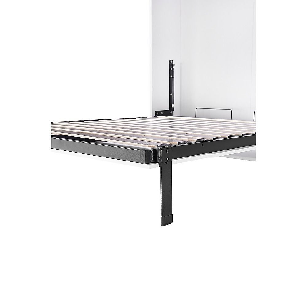 Single Wall Bed in White – Space Saving Murphy Bed Kit with Silver Door Handle