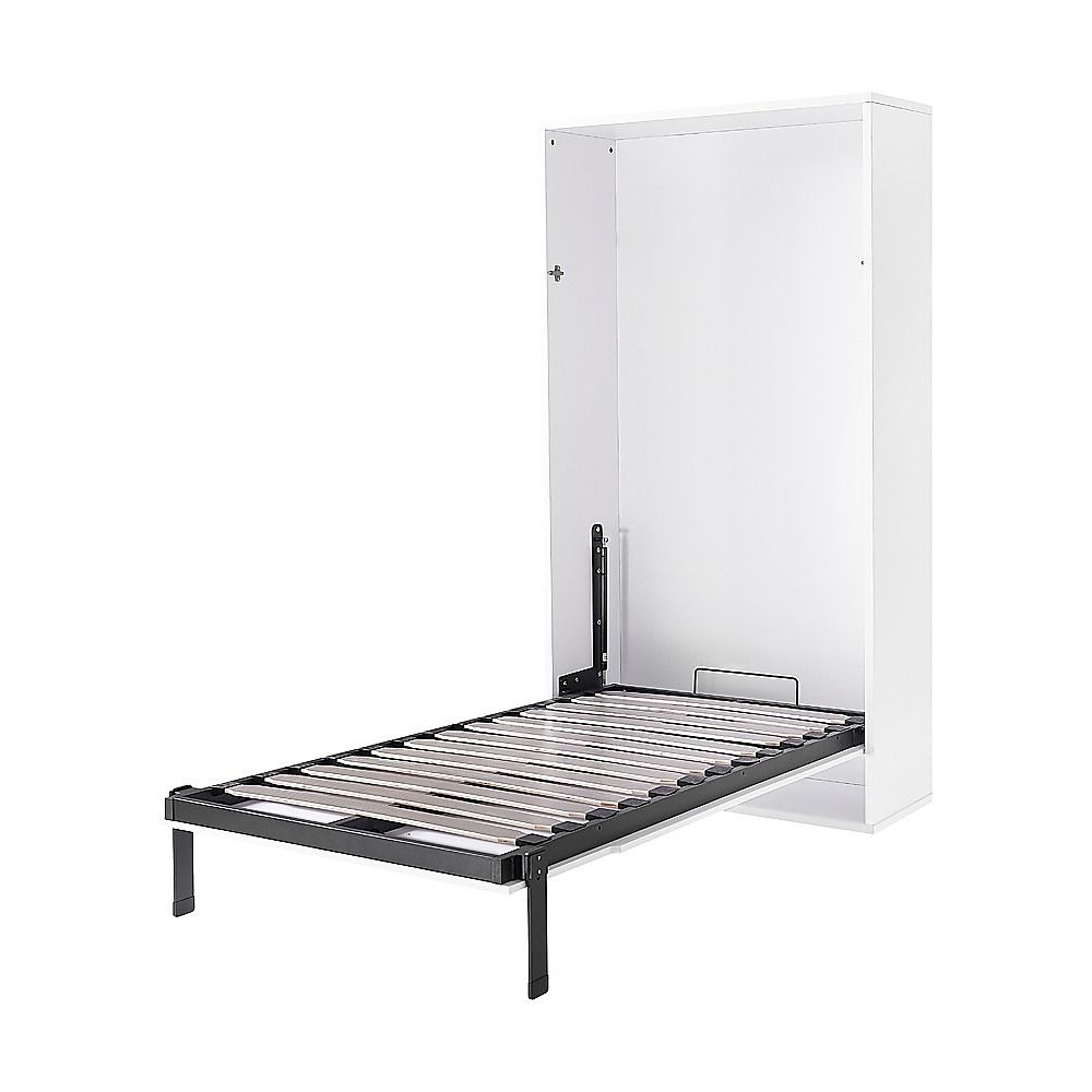 Single Wall Bed in White – Space Saving Murphy Bed Kit with Silver Door Handle
