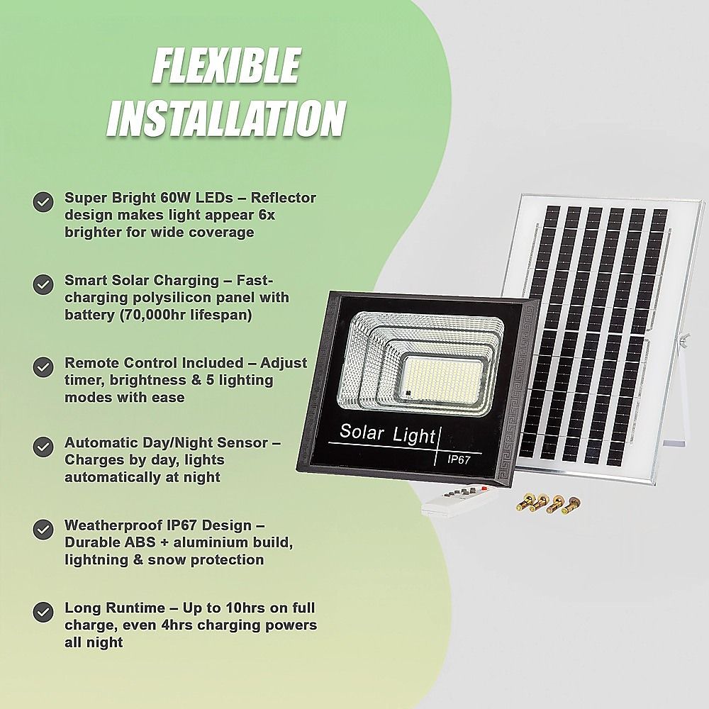 60W LED Solar Flood Light with Motion Sensor – Outdoor Security Lighting