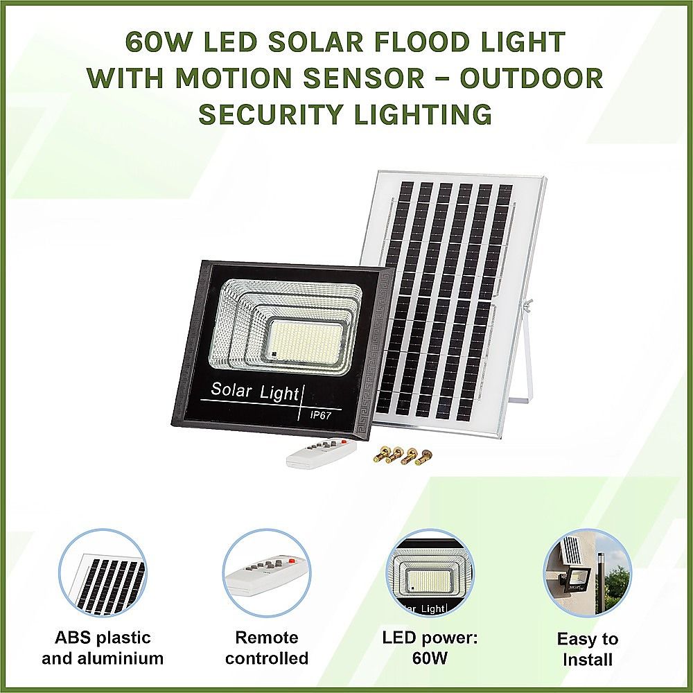 60W LED Solar Flood Light with Motion Sensor – Outdoor Security Lighting