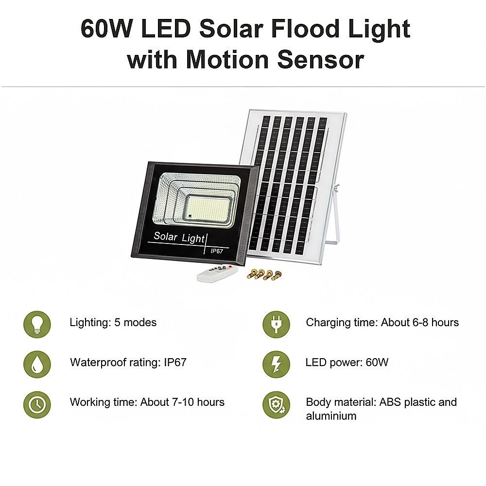 60W LED Solar Flood Light with Motion Sensor – Outdoor Security Lighting