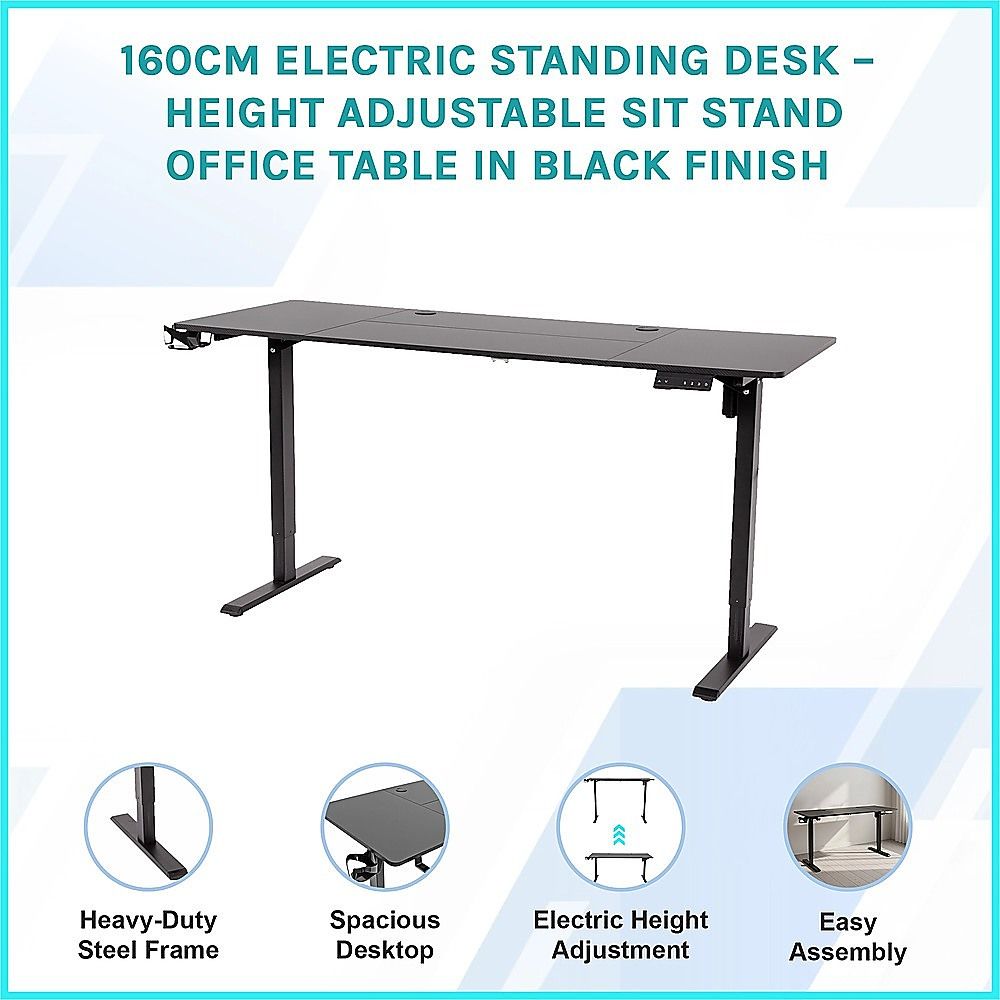 160cm Electric Standing Desk – Height Adjustable Sit Stand Office Table in Black
