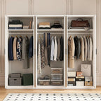 240x200cm 6-Door White Steel Hanging Wardrobe with Black Handle Storage Cabinet