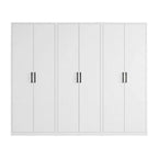 240x200cm 6-Door White Steel Hanging Wardrobe with Black Handle Storage Cabinet