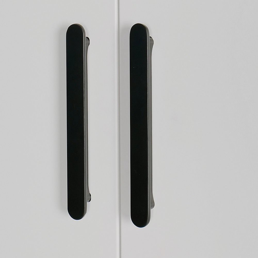 240x200cm 6-Door White Steel Hanging Wardrobe with Black Handle Storage Cabinet