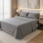 Microfiber Sheet Set 4 Piece Queen Light Grey Deep Pocket Bed Sheets Soft Breathable Easy Care Bedding