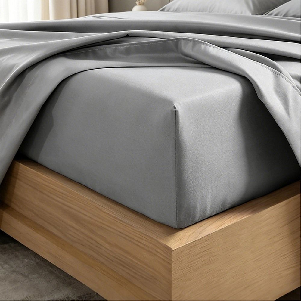 Microfiber Sheet Set 4 Piece Queen Light Grey Deep Pocket Bed Sheets Soft Breathable Easy Care Bedding