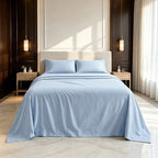 Microfiber Sheet Set 4 Piece Light Blue White Deep Pocket Bed Sheets Soft Breathable Easy Care Bedding