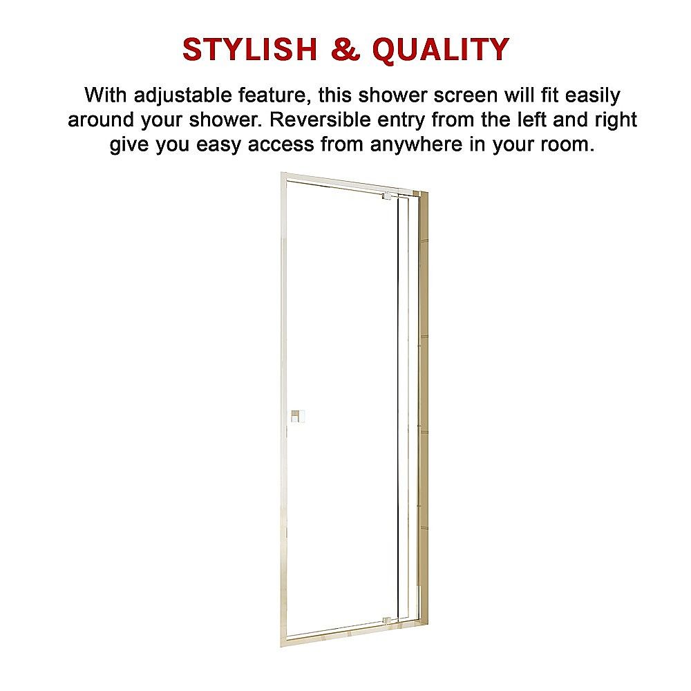 Adjustable Semi Frameless Shower Screen 74-82cm x 195cm With Gold Hardware & No Side Return For Modern Bathrooms