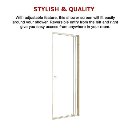 Adjustable Semi Frameless Shower Screen 74-82cm x 195cm With Gold Hardware & No Side Return For Modern Bathrooms