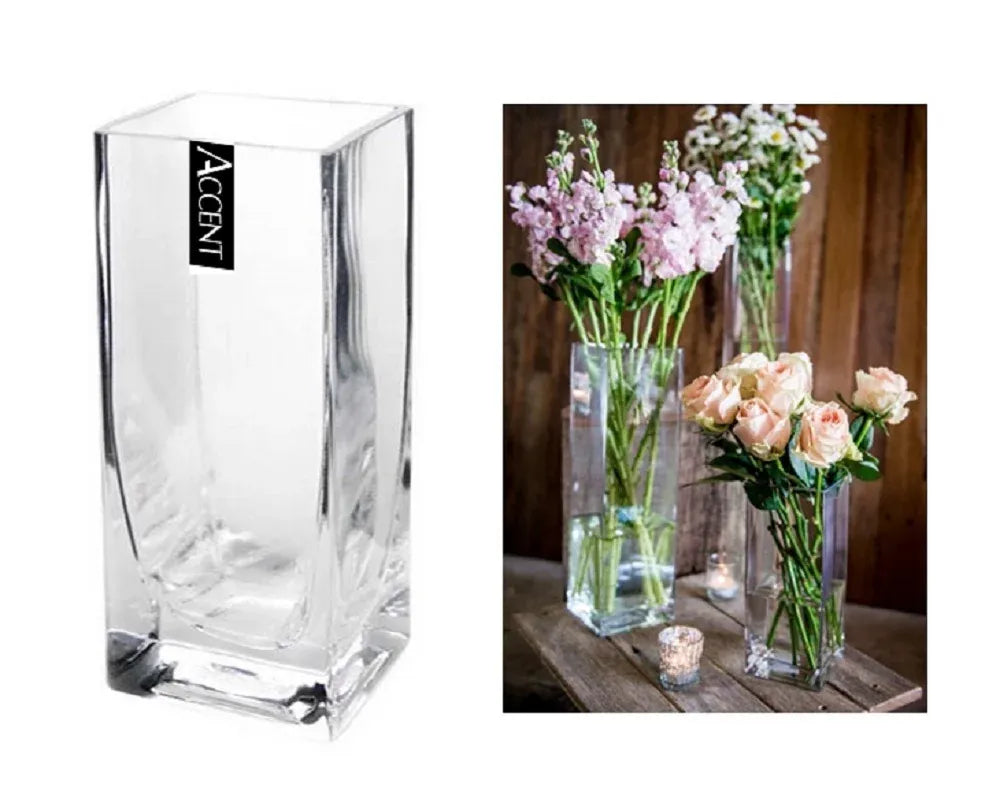 bulk 12 Glass Decorative Square Vase 20cm