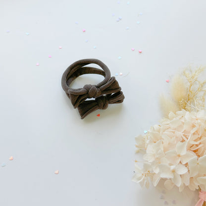 Handmade Simple Bow metal free hair ties -Mustard - 1 Pairs - Grey