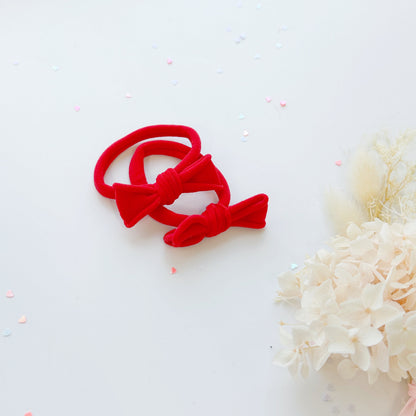 Handmade Simple Bow metal free hair ties -POP - 1 Pairs - Mint