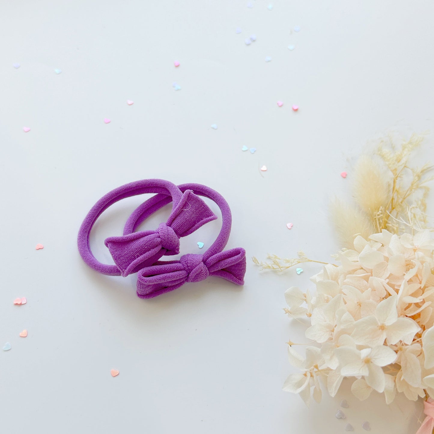 Handmade Simple Bow metal free hair ties - Candy - 1 Pairs - Pastel Yellow