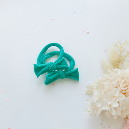 Handmade Simple Bow metal free hair ties -POP - 1 Pairs - Yellow