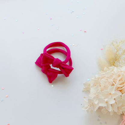Handmade Simple Bow metal free hair ties -Pink - 3 Pairs Pink