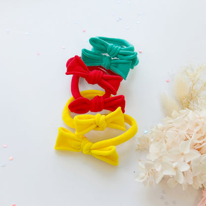 Handmade Simple Bow metal free hair ties -POP - 3 Pairs Pop Colour